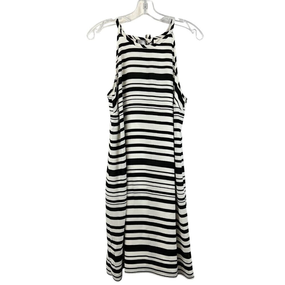 Banana Republic Womens Sleeveless Black/Ivory Striped Shift Dress 10 Knee Length